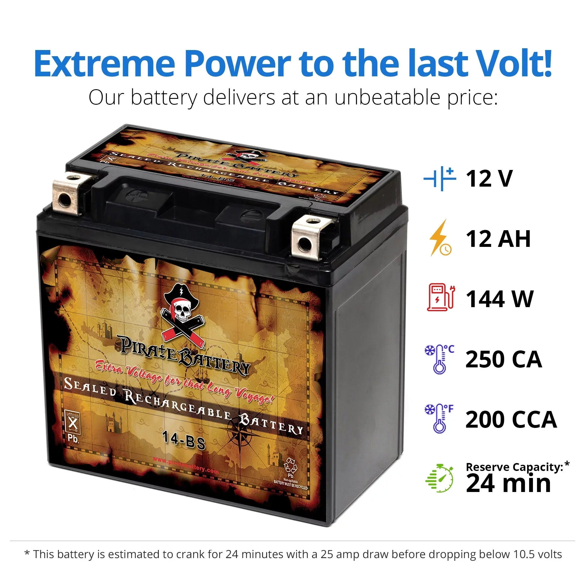 Pirate Battery - (14- 12 Volt,12 Ah, 200 ) Motorcycle Battery for Honda 1100cc Vt1100c, ,  Shadow (spirit, Aero, . . . Tourer) 2007