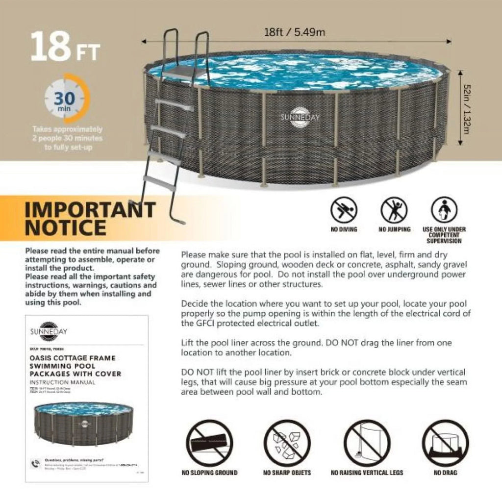 Sunneday Oasis Rattan Soft-Sided Pool 24 ft. Round x 52 in.
