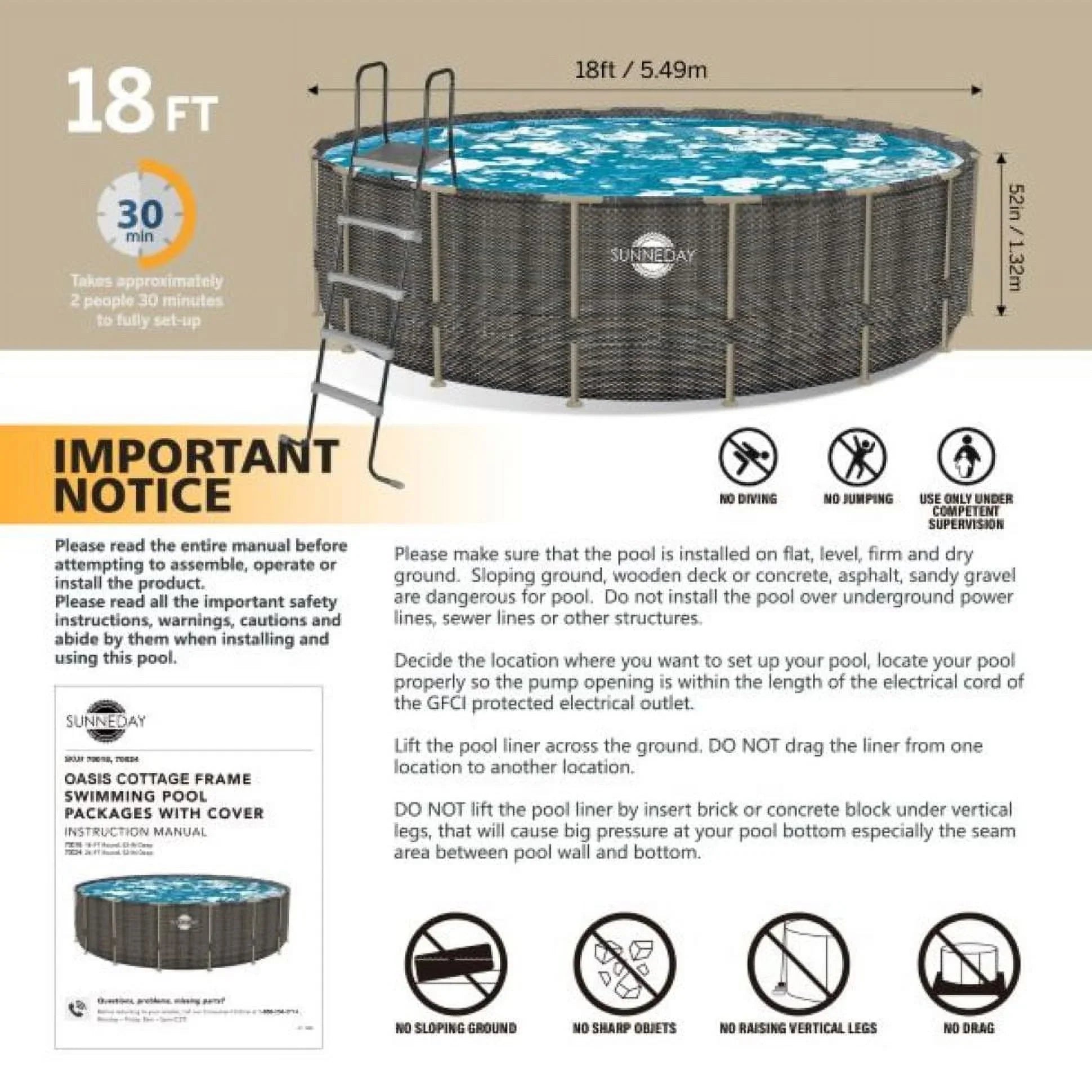 Sunneday Oasis Rattan Soft-Sided Pool 24 ft. Round x 52 in.