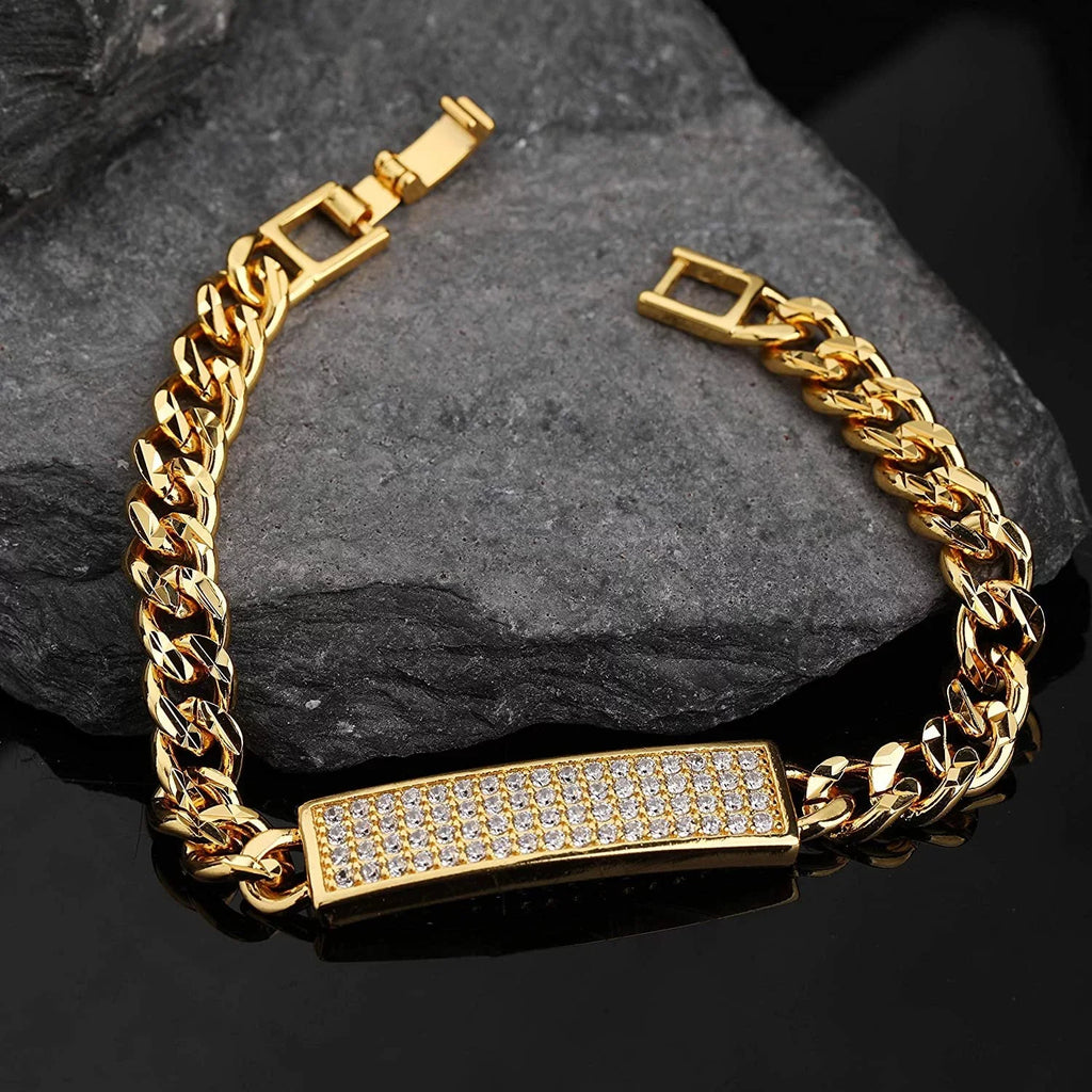 Giorgio Bergamo Gold Plated Trendy Cuban, Curb Link Micro Pave Cubic Zirconia  Bracelet