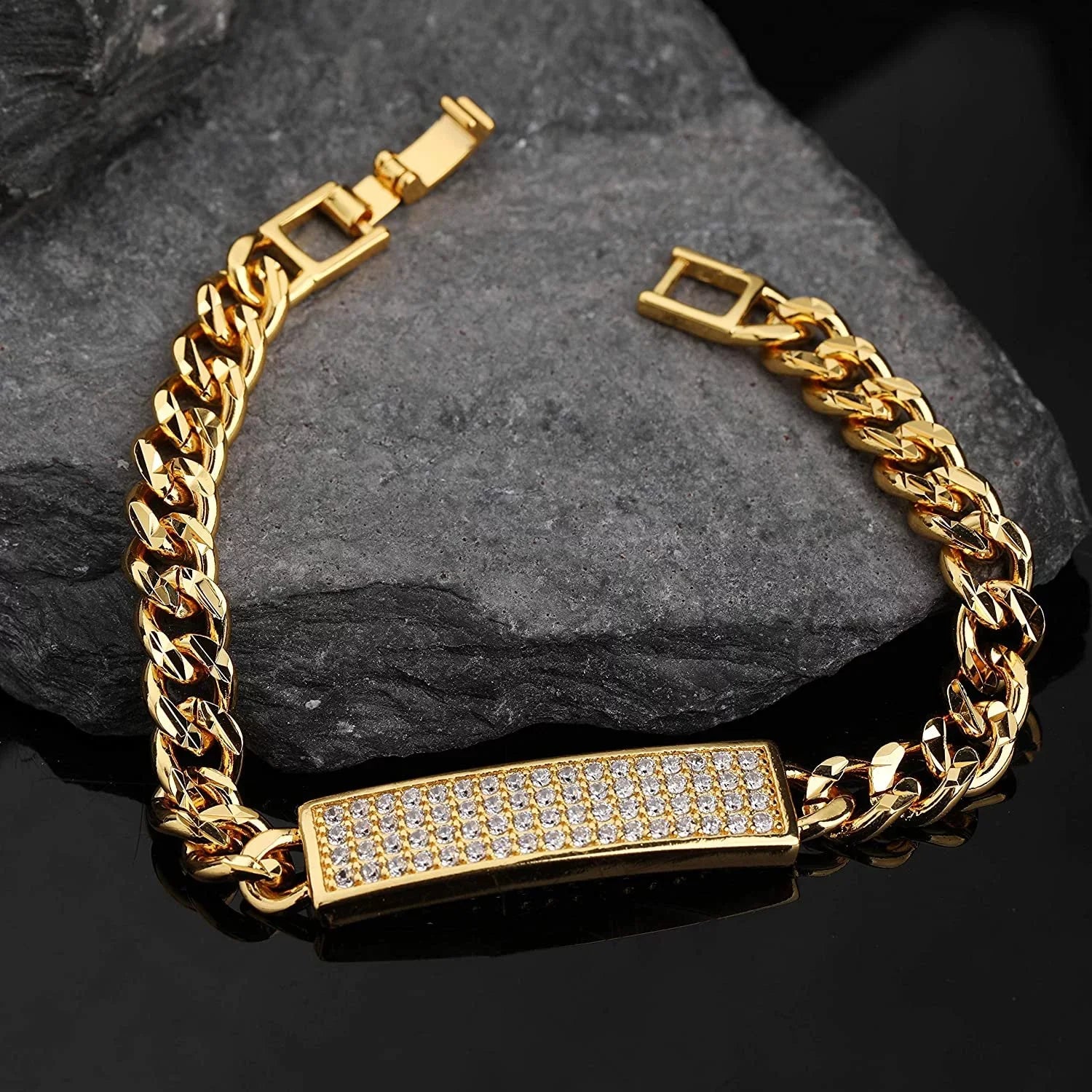 Giorgio Bergamo Gold Plated Trendy Cuban, Curb Link Micro Pave Cubic Zirconia  Bracelet
