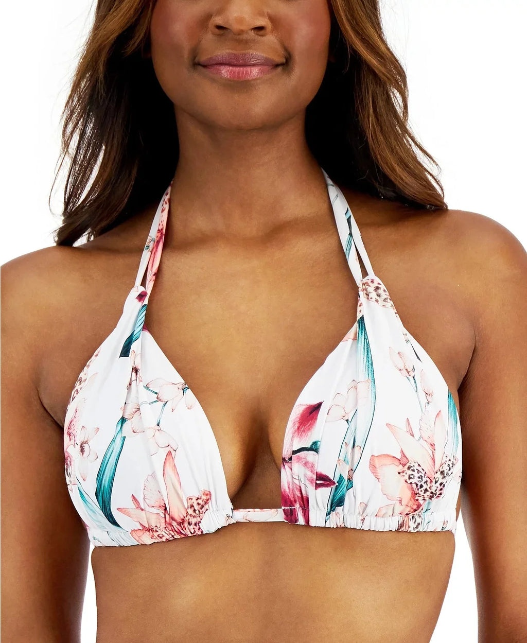 Women's White Stretch Tie Triangle Sweetheart Fixed Cups Halter Swimsuit Top 12