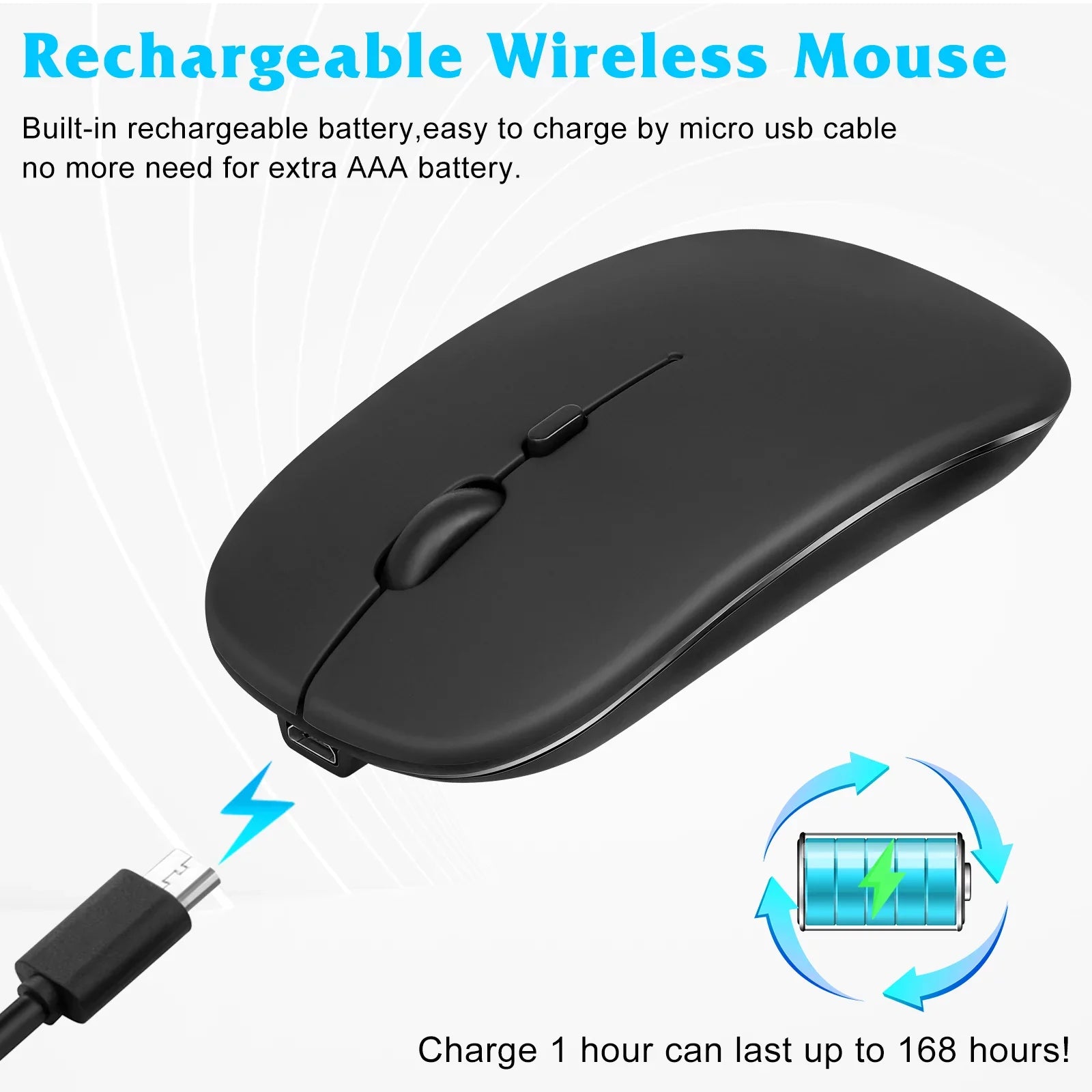 Rechargeable Bluetooth Keyboard and Mouse Combo Ultra Slim Full-Size Keyboard and Ergonomic Mouse for  Axon 30 Pro 5G and All Bluetooth Enabled Mac/Tablet/iPad//Laptop - Onyx Black