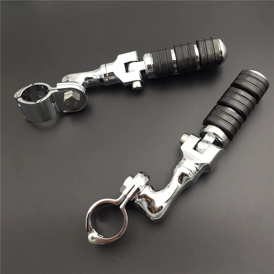 '- Chrome Regular Footrest Foot Pegs with 1 1/4" Short Angled Adjustable Clamps For Harley Davidson Sportster 883  1200/Triumph Rocket/Kawasaki Vulcan