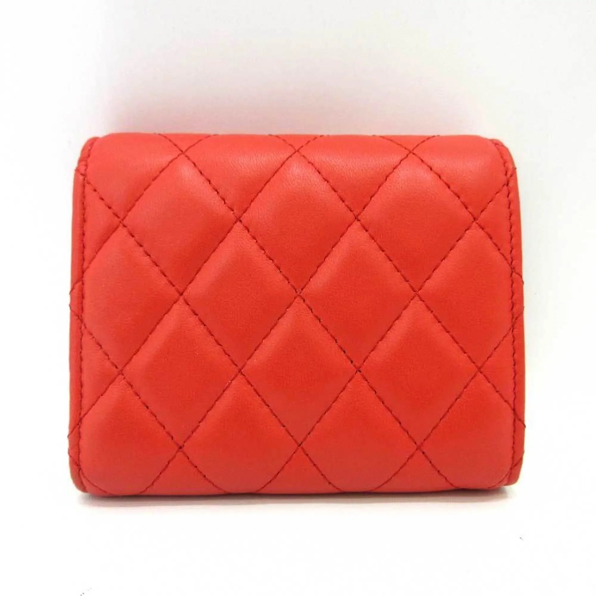 Pre-Owned Chanel Wallet Small Orange Red Series Silver Metal Fittings Mini Trifold Matelasse Women's Lambskin  (Good)