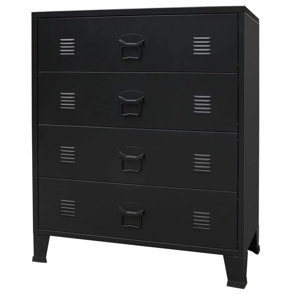 Anself Industrial Style 4 Drawer Dresser Storage Chest with Handles Metal End Side Cabinet Bedroom Living Room Entryway Hallway Furniture Decor 30.7 x 15.7 x 36.6 Inches ( x  x ) Black