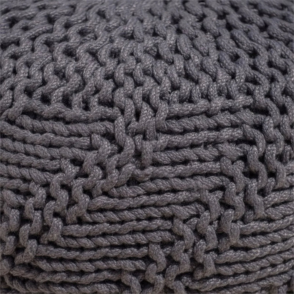 Noble House Aria Handcrafted Modern Fabric Outdoor Weave Pouf in Dark Gray