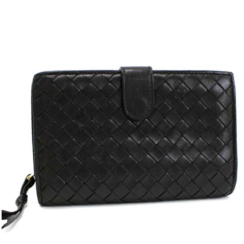 Pre-Owned Bottega Veneta Intrecciato 2-fold -shaped wallet dark brown leather   men's round coin purse two-fold (Fair)