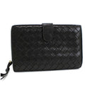 Pre-Owned Bottega Veneta Intrecciato 2-fold -shaped wallet dark brown leather   men's round coin purse two-fold (Fair)