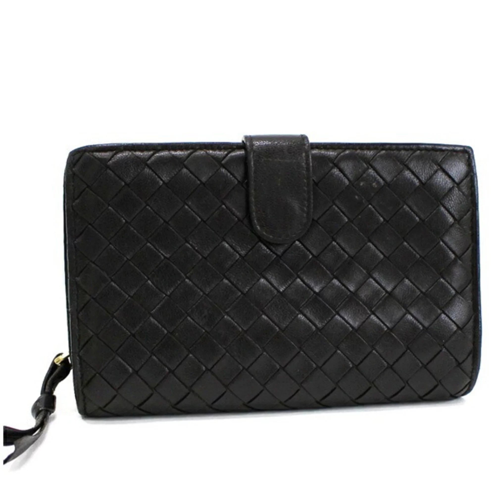 Pre-Owned Bottega Veneta Intrecciato 2-fold -shaped wallet dark brown leather   men's round coin purse two-fold (Fair)