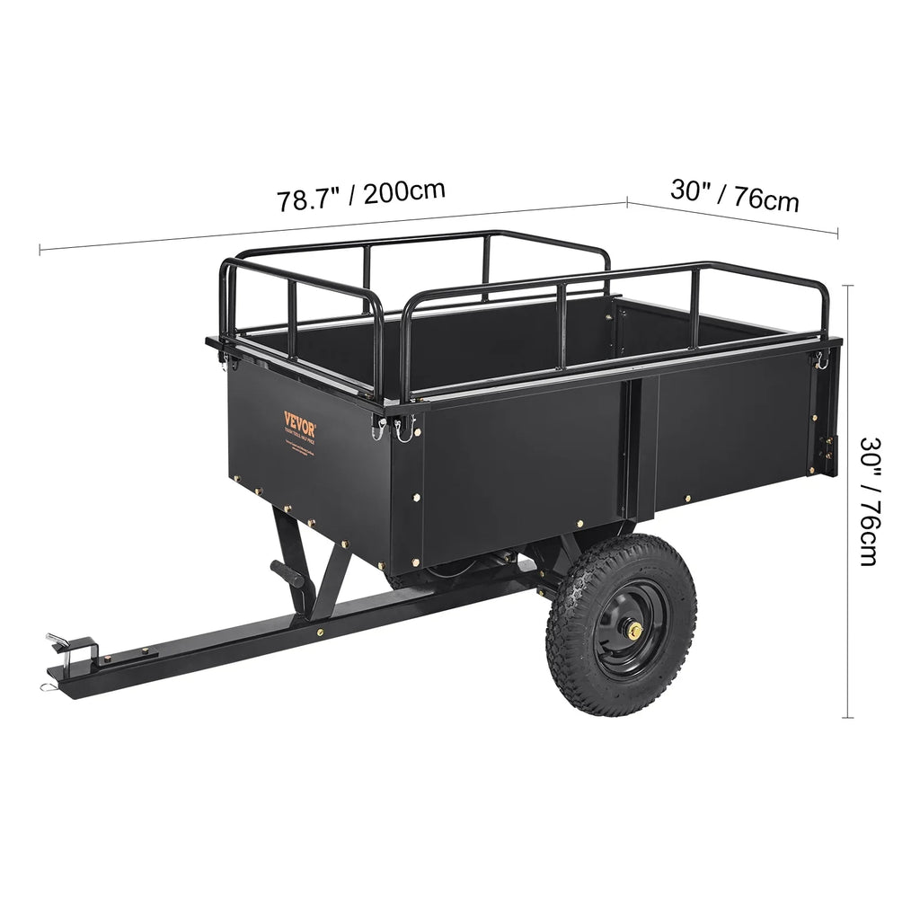 Dump Trailer Tow Behind Dump Cart, 750 lbs 15 Cu. Ft, Steel Construction Garden Utility Trailer with Removable Sides