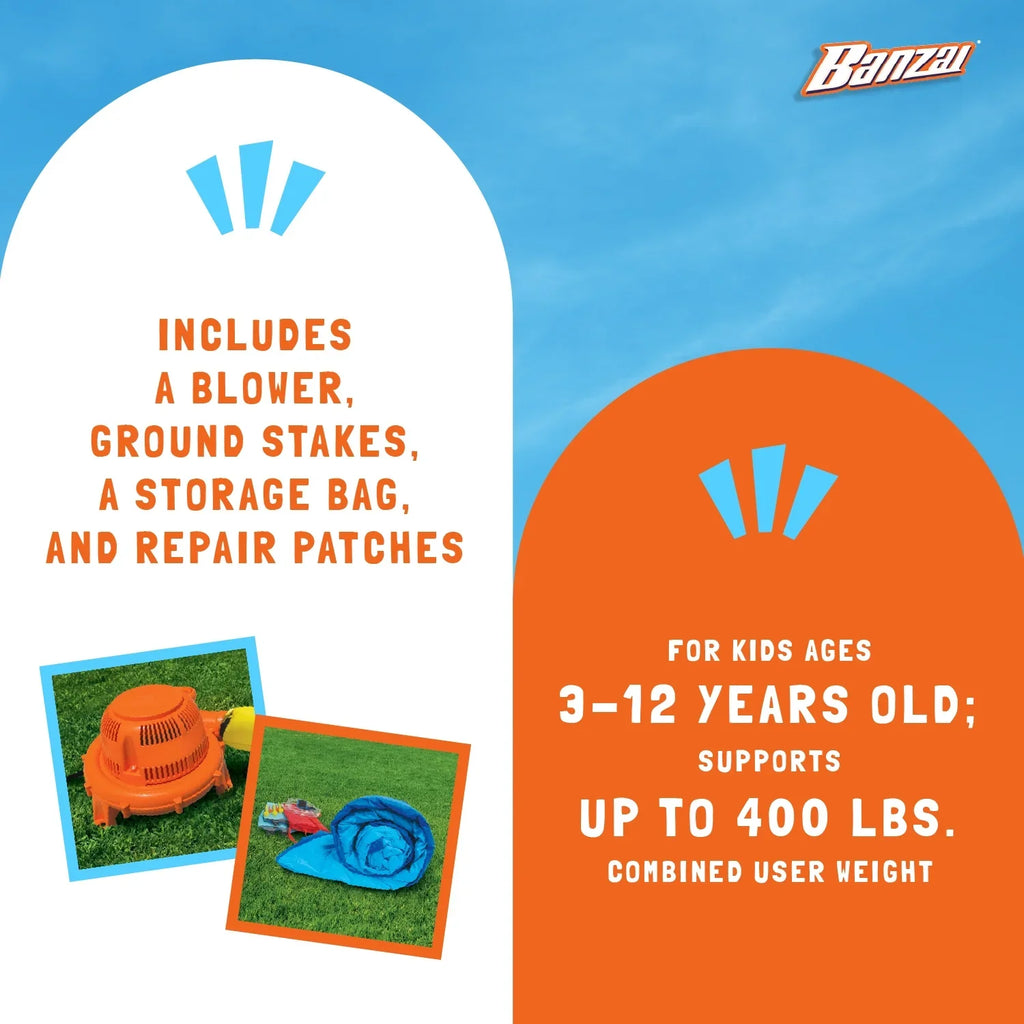 Banzai Slide ’ Fun Complete Bounce House Set with 2 Slides and Air Blower