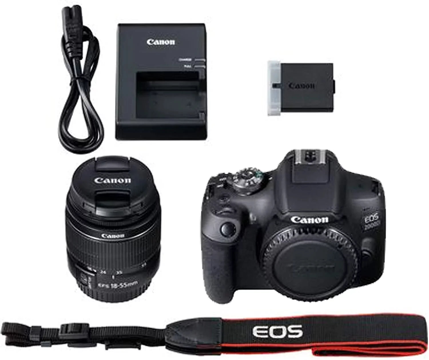 Canon  2000D  Camera with 18-55mm f/3.5-5.6 Zoom Lens + 128GB Card, Tripod, Flash, and More 20pc Bundle