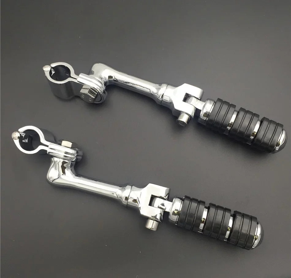 '- Chrome Regular Footrest Foot Pegs with 1-1/2" 1.5" Long Angled Clamps For Harley Sportster 883  1200/Triumph Rocket 3 /Kawasaki Vulcan