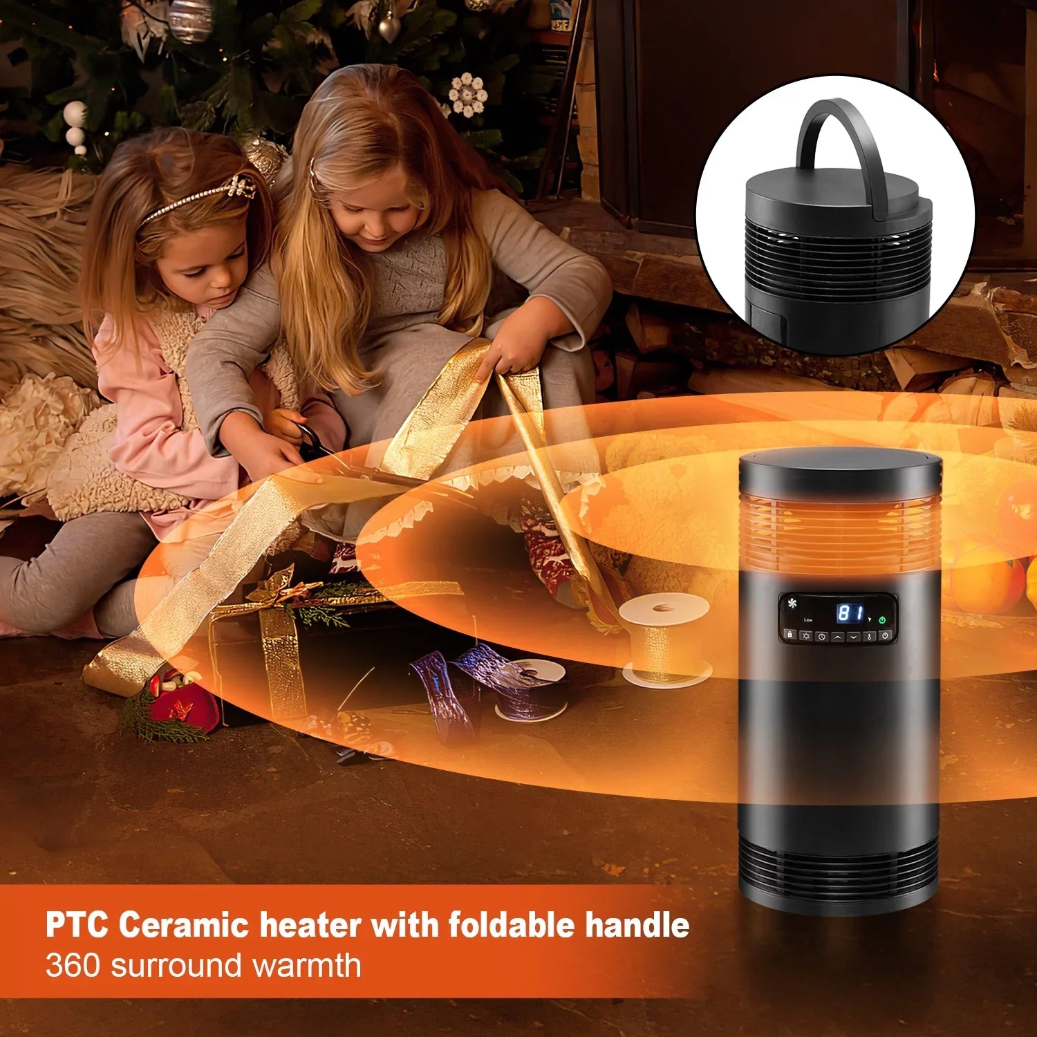 360° Surround Space Heater for Indoor Use, 1500W  Ceramic Office Heater with Thermostat, Fan Only Mode, Electric Portable Heater with Safety Protection for Office Desk