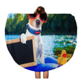 60 inch Round Beach Towel Blanket Jack Russell Dog Sitting on Inflatable Mattress in Water Travel Circle Circular Towels Mat Tapestry Beach Throw