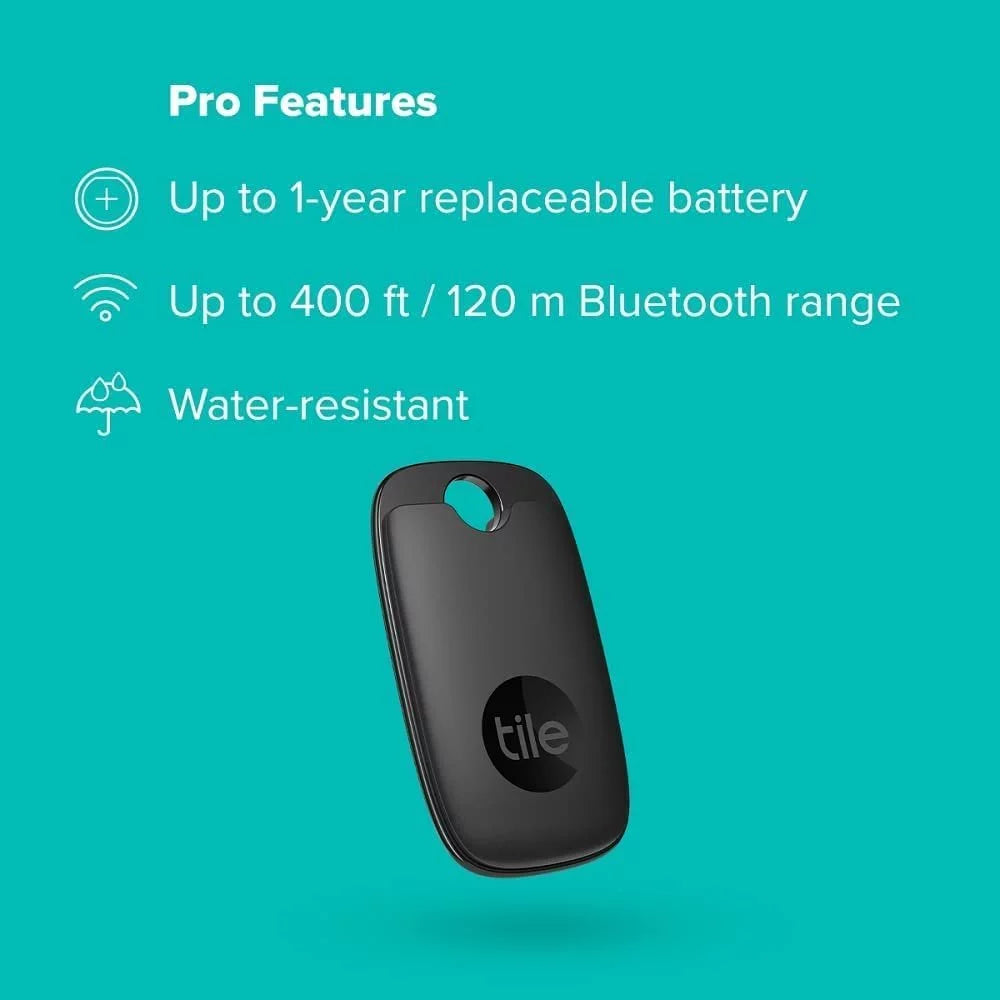 Tile Pro 2022 2-Pack. Powerful Bluetooth Tracker, Keys Finder and Item Locator for Keys, Bags, and More; Up to 400 ft Range. Water-Resistant. Phone Finder. iOS and Android Compatible.