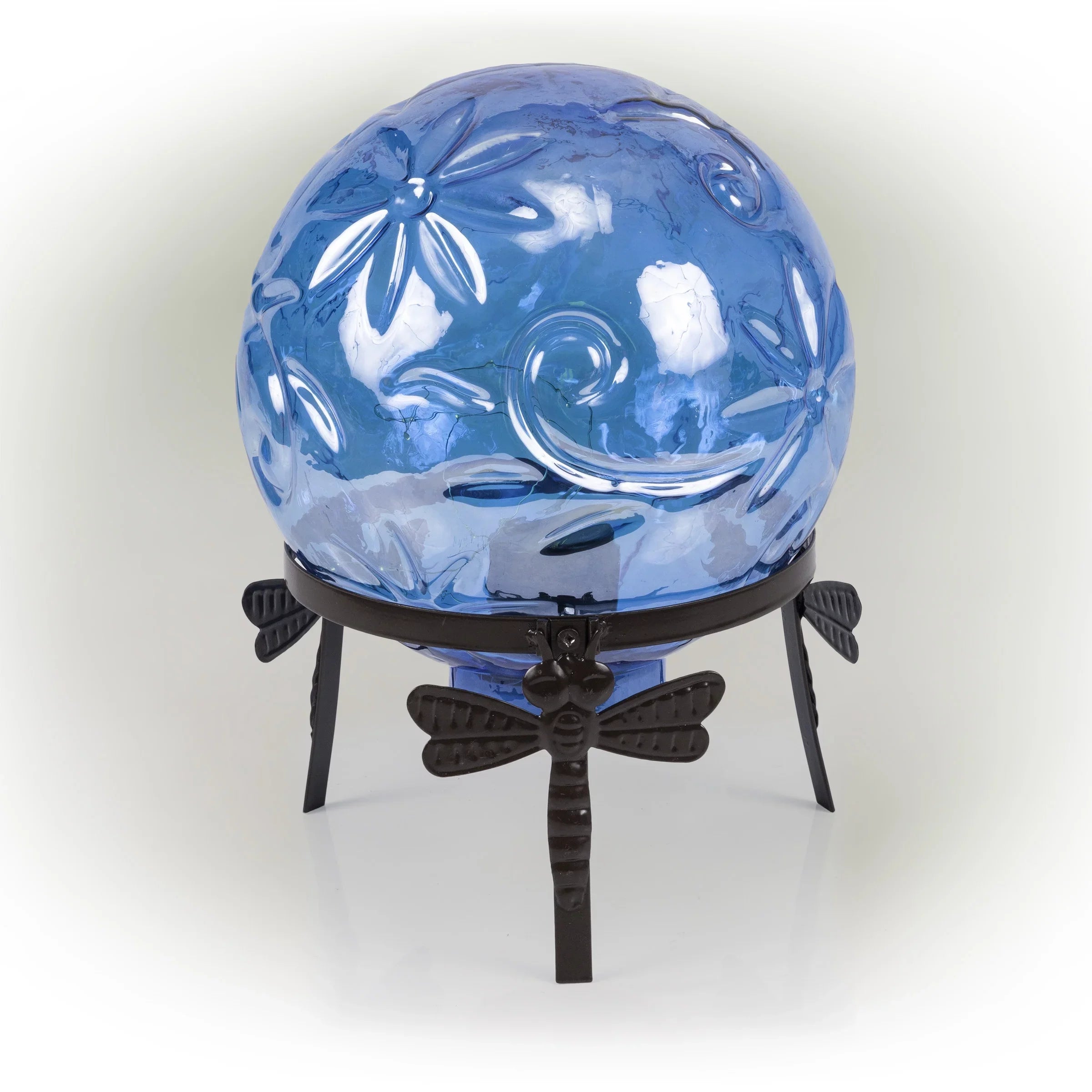 Alpine Corporation 10"  x 10"  x 13"  Embossed Glass Light-up Gazing Globe, Blue