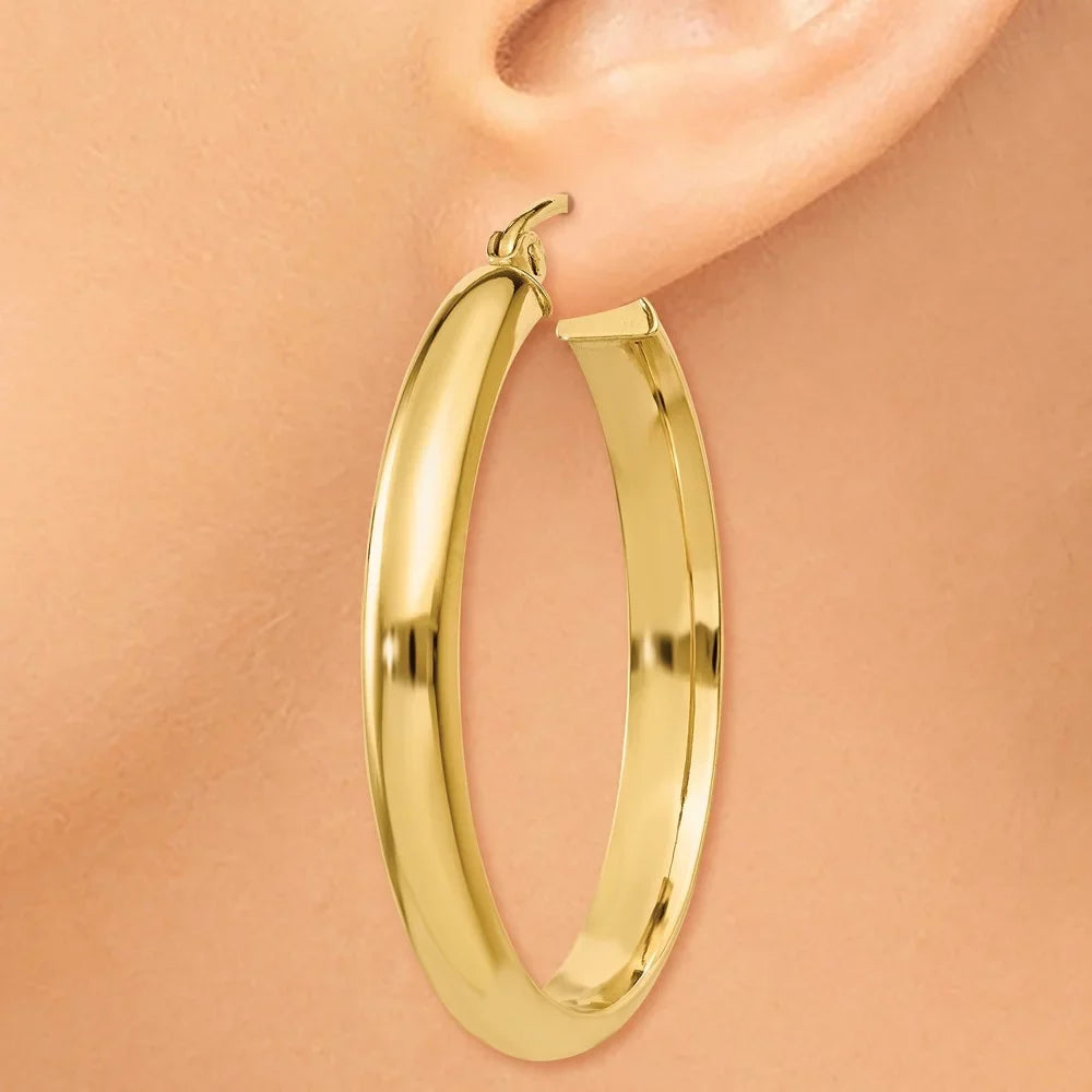 Real 14kt Yellow Gold Round Tube Hoop Earrings; for Adults and Teens; for Women and Men