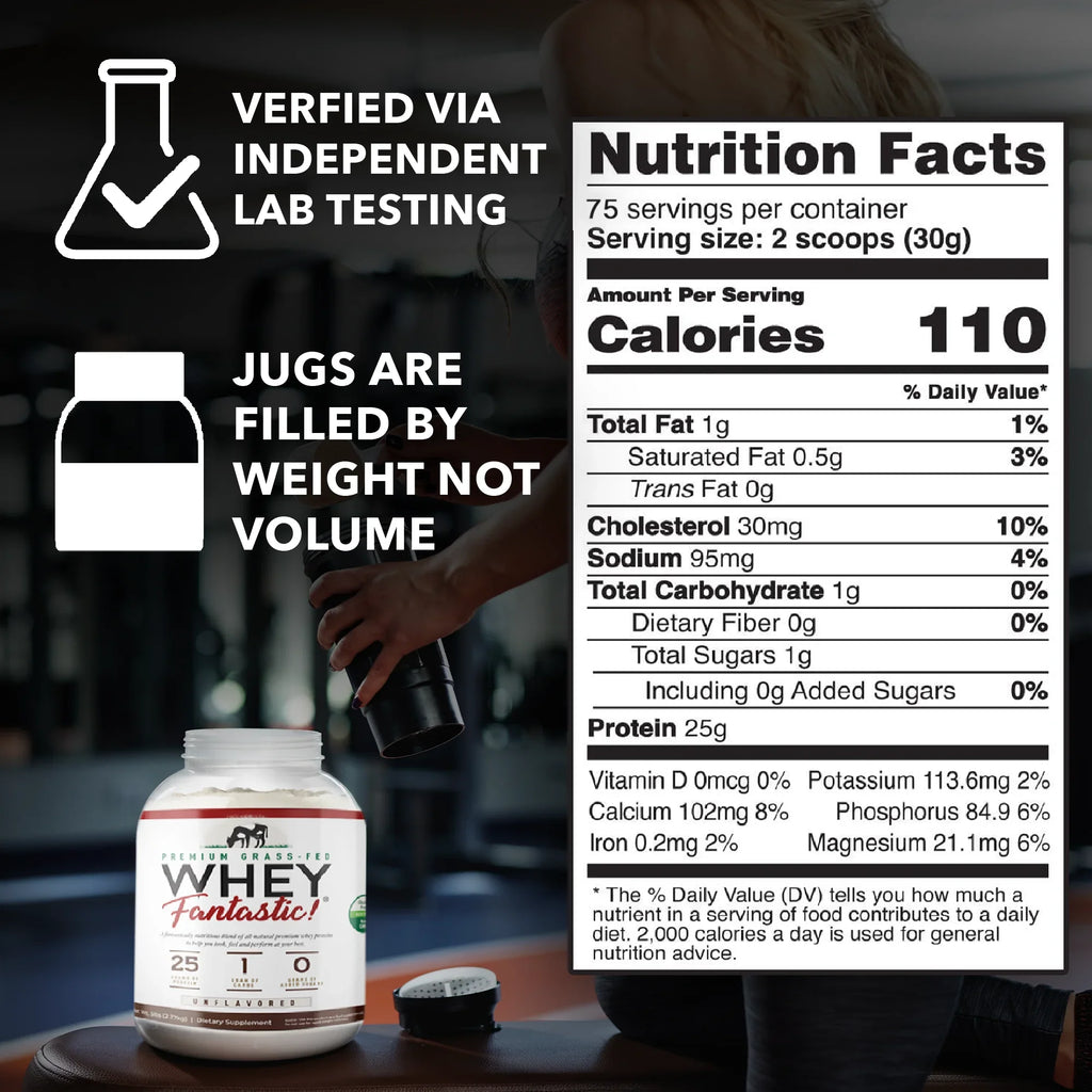 Whey Fantastic 5LB Grass Fed Whey Protein – Unflavored, Optimum Blend of 3 Whey Proteins - 75 Servings