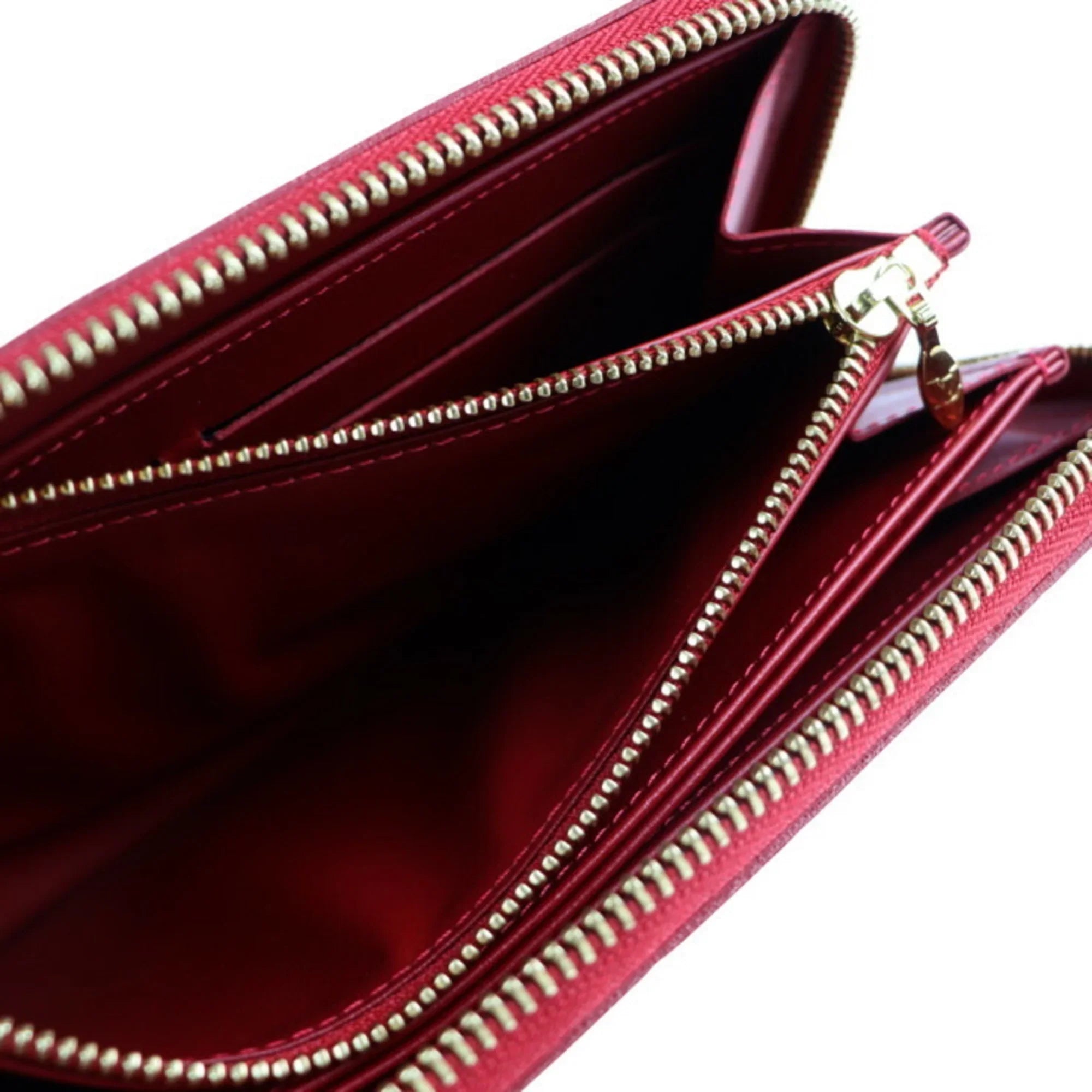 Pre-Owned   Louis Vuitton Zippy Wallet Long  Monogram Vernis Surise Red Round Zipper Zip Gold Metal Fittings (Good)