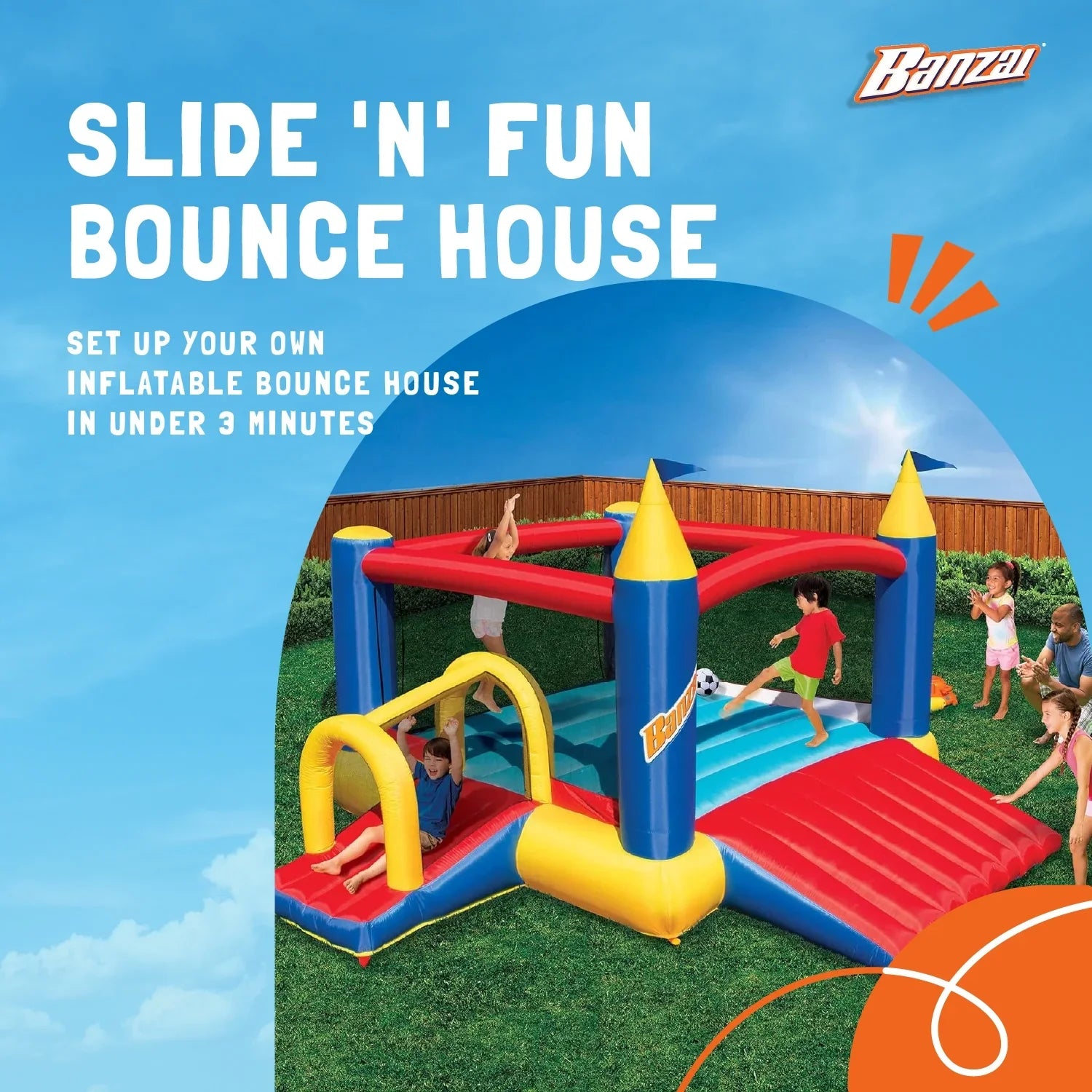 Banzai Slide ’ Fun Complete Bounce House Set with 2 Slides and Air Blower