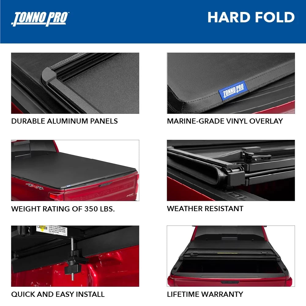 Tonno Pro | Hard Fold, Hard Folding Truck Bed Tonneau Cover | -154 | Fits 2007 - 2013 Chevy/ Silverado/Sierra 1500 6' 7" Bed (78.7")