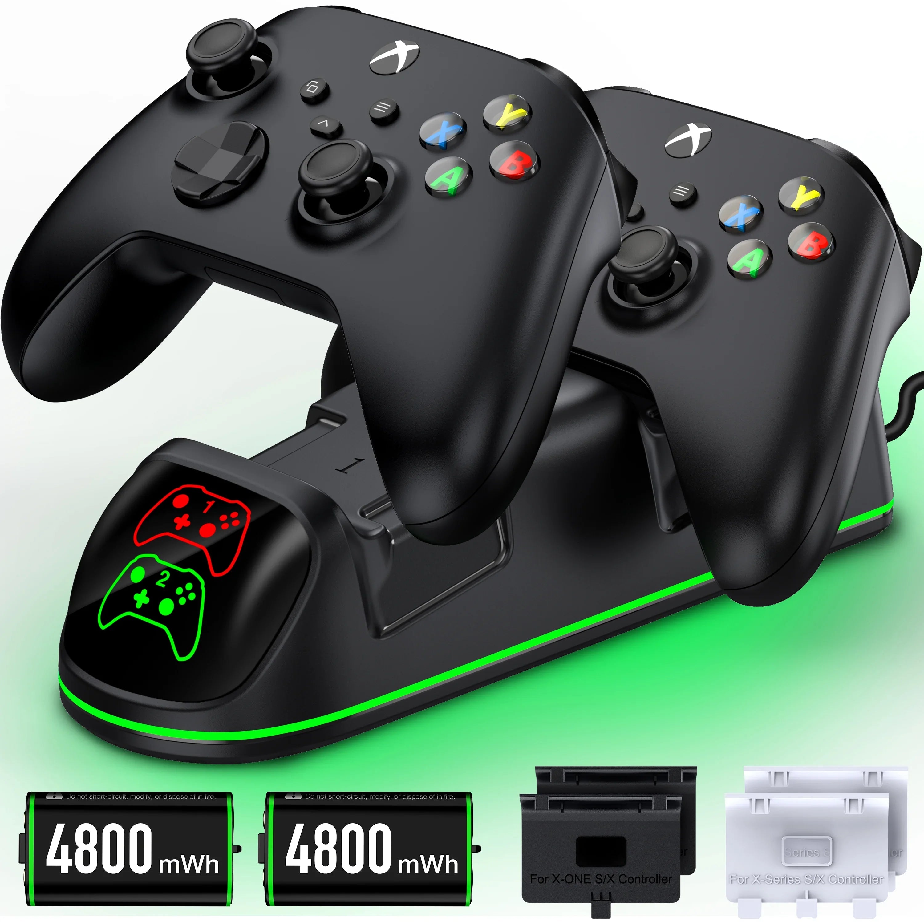 DinoFire Xbox Controller Charging Station with 2x4800mWh Rechargeable Battery Packs, Xbox Series  Controller Charger for Xbox Series |/Xbox one/Elite