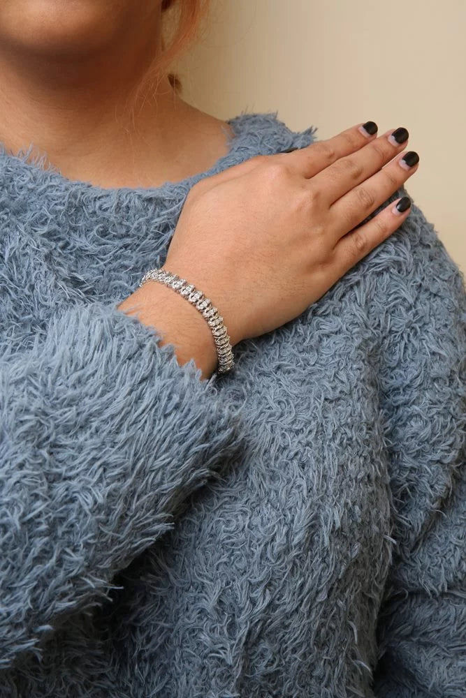 Haus of Brilliance .925 Sterling Silver 1.0 Cttw Womens Miracle Set Round cut Box Clasp Diamond 3 Row Wave Link Bracelet (- Color, - Clarity) - 7.25" Inches