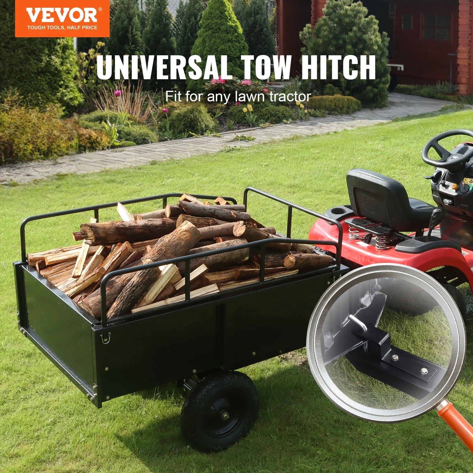 Dump Trailer Tow Behind Dump Cart, 750 lbs 15 Cu. Ft, Steel Construction Garden Utility Trailer with Removable Sides