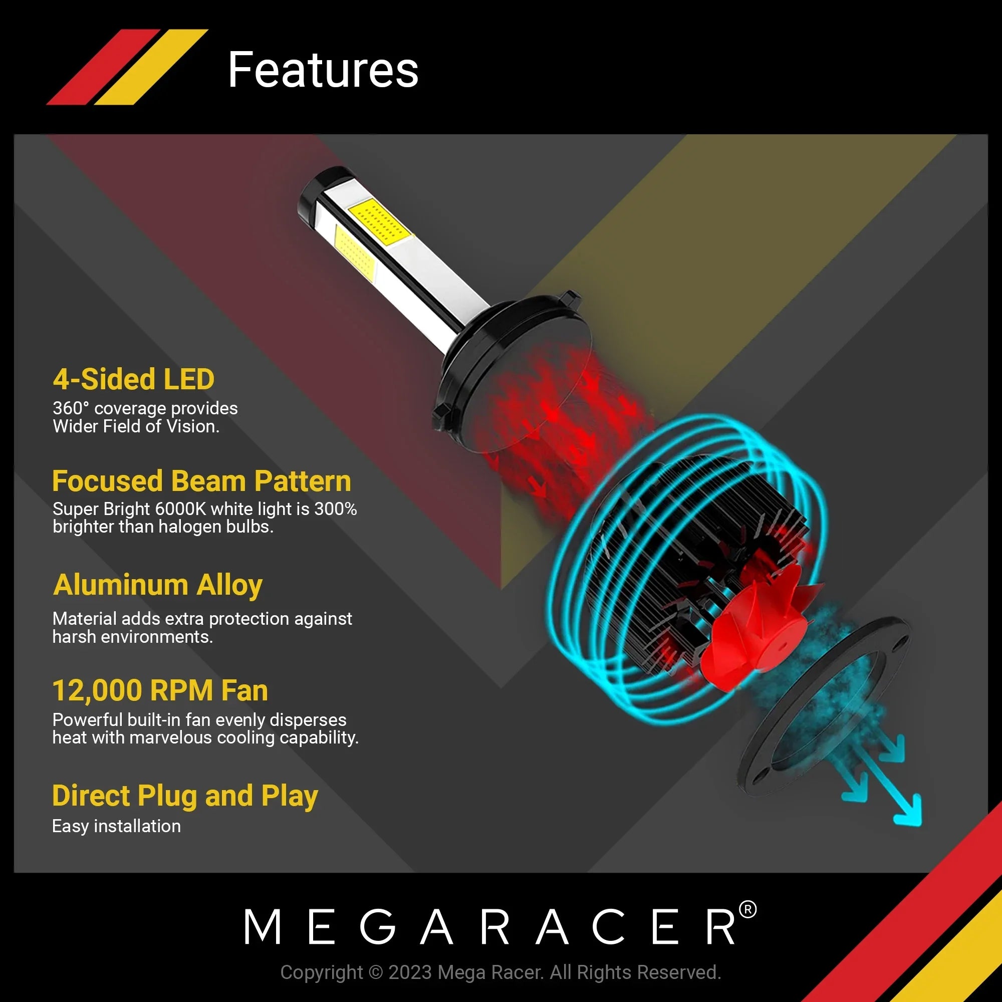 Mega Racer  428i xDrive Gran Coupe 4 Sided     Headlight Bulbs 6000K Diamond White 12V 60W 10000LM  428i xDrive Gran Coupe 2015 2016 15 16 Fog Light Automotive Replacement