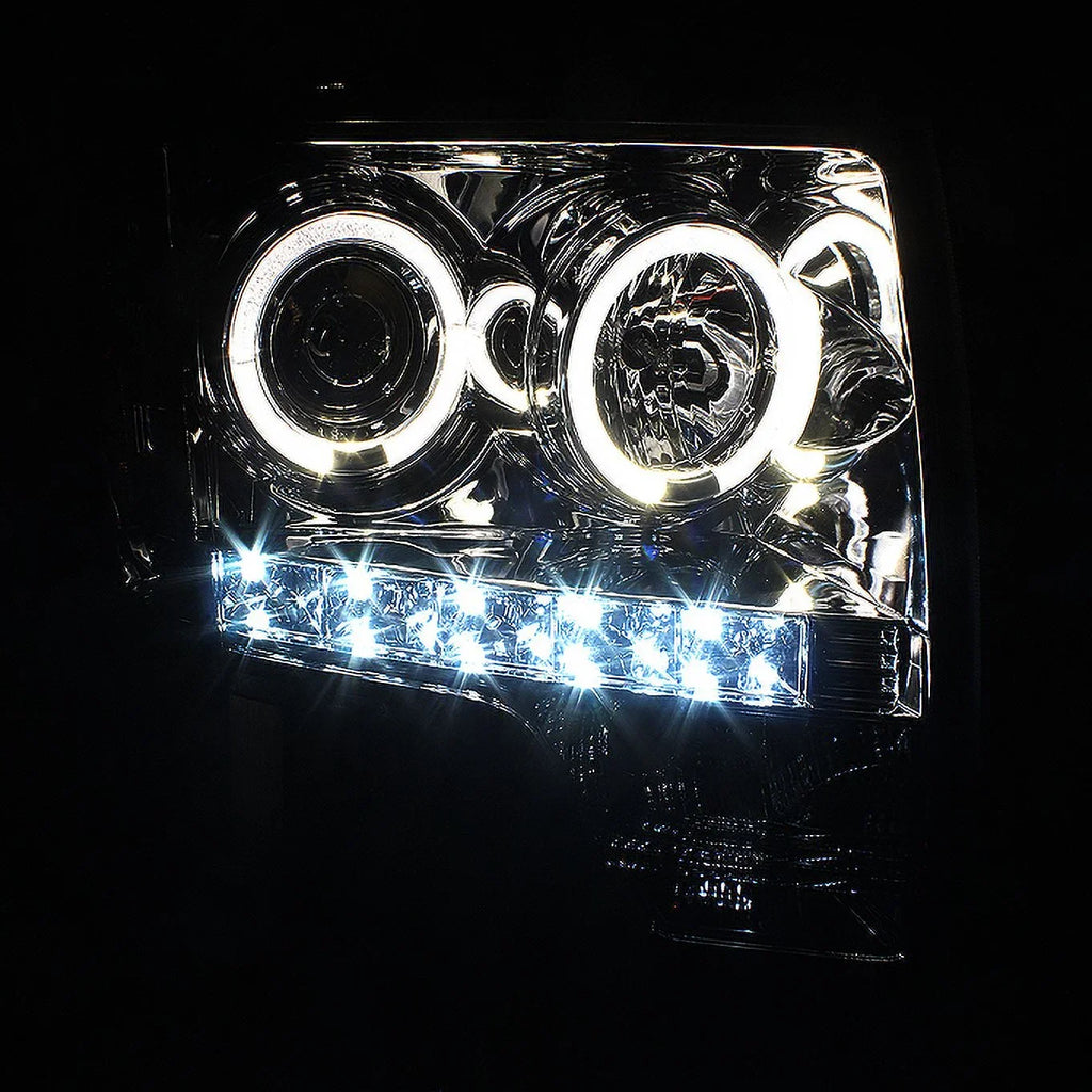 '- Fits 2009-2014 Ford -150  Dual Halo Projector Smoke Headlights + Black Smoked [-Light Bar]  Tail Lamp Combo