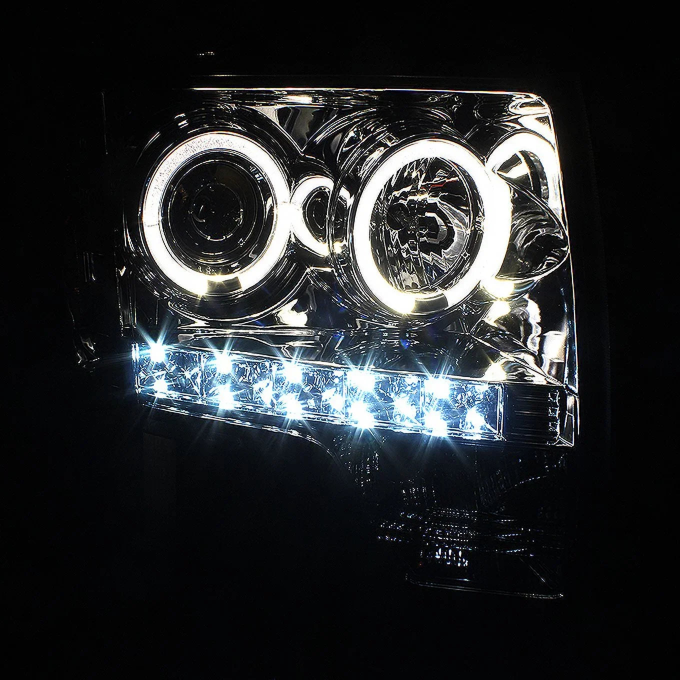 '- Fits 2009-2014 Ford -150  Dual Halo Projector Smoke Headlights + Black Smoked [-Light Bar]  Tail Lamp Combo